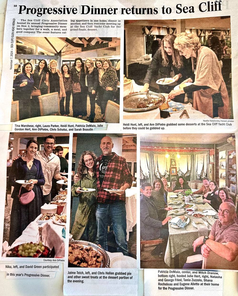 Long Island Herald clipping, “Progressive Dinner returns to Sea Cliff,” with photos of guests